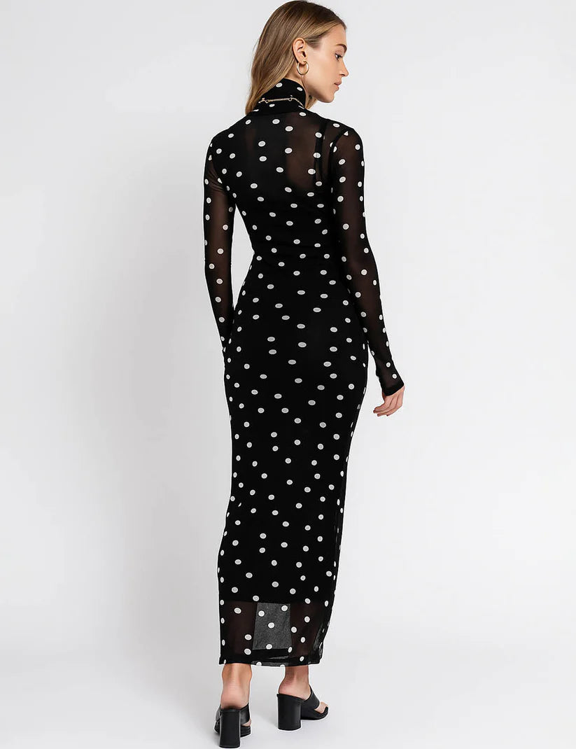 Ladies Polka Dot Slip Lining Sheer Mesh Maxi Dress（副本）
