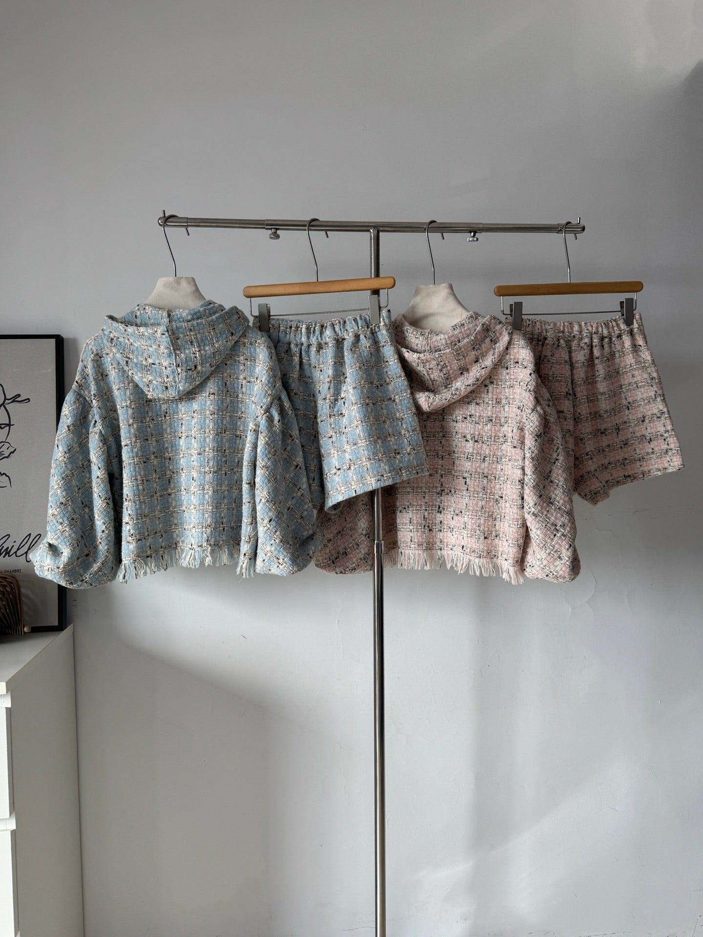 Korean-style tweed cropped jacket + casual shorts