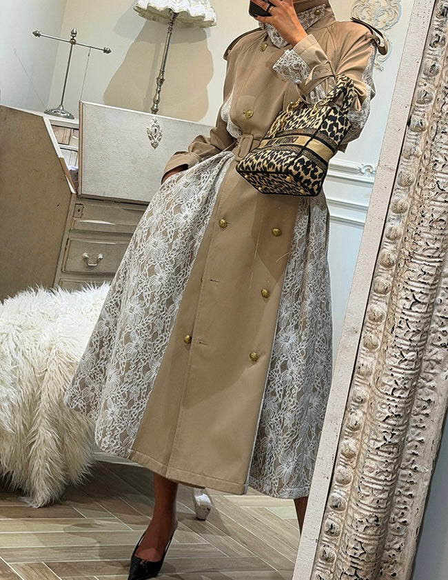Ladies Lace Paneled Trench Coat