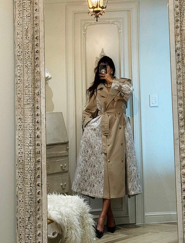 Ladies Lace Paneled Trench Coat