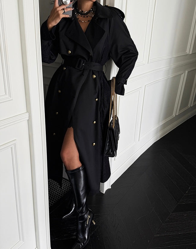 Ladies Lace Paneled Trench Coat