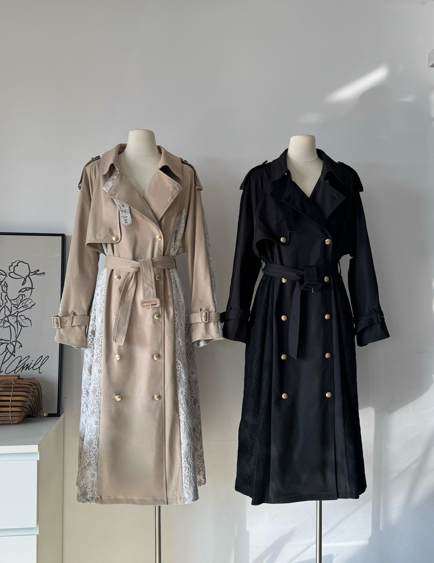 Ladies Lace Paneled Trench Coat