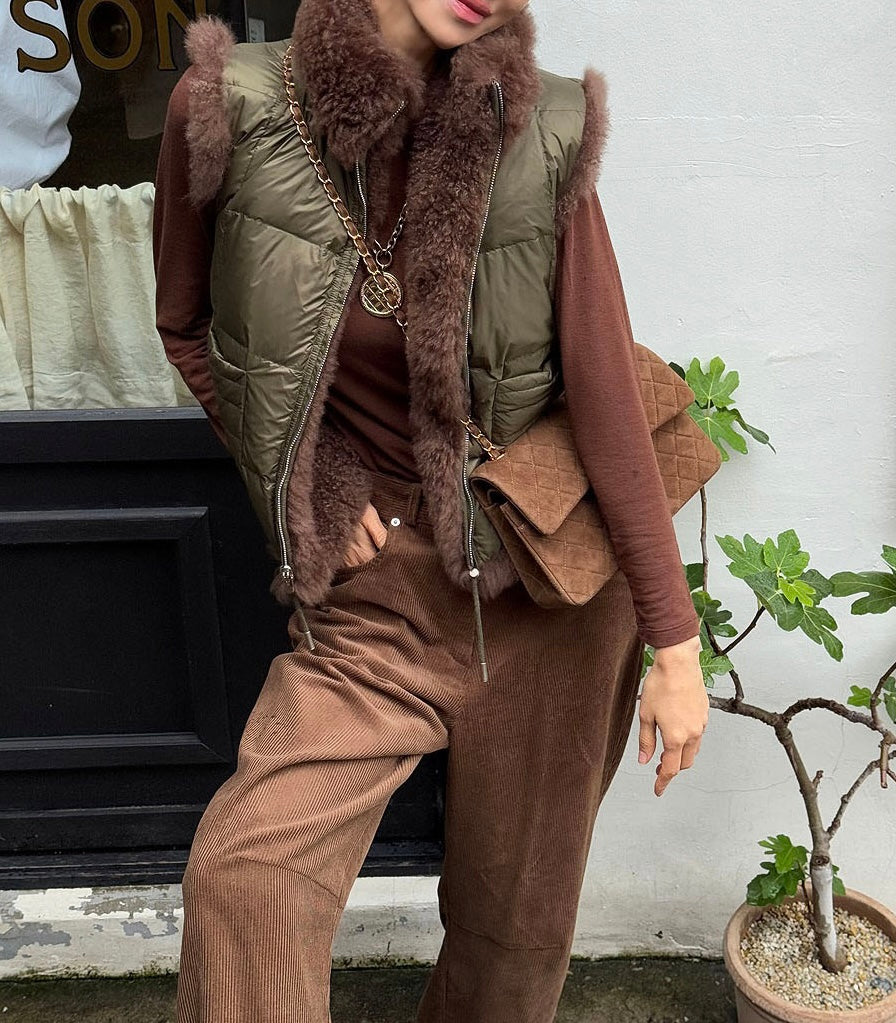 Reversible Faux Fur Stand-Collar Vest (Two-Way Wear)