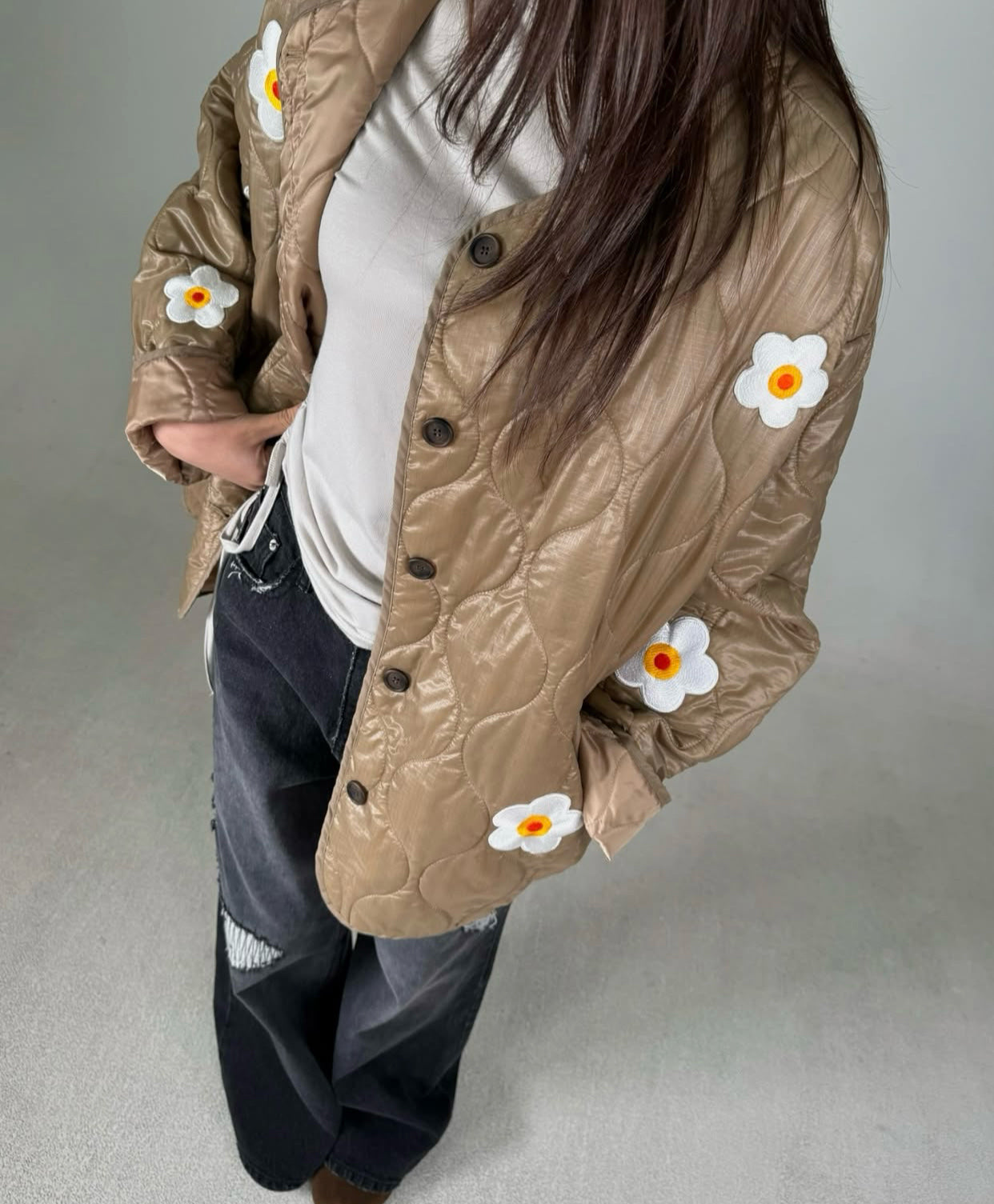 Ladies Daisy Embroidered Quilted Jacket
