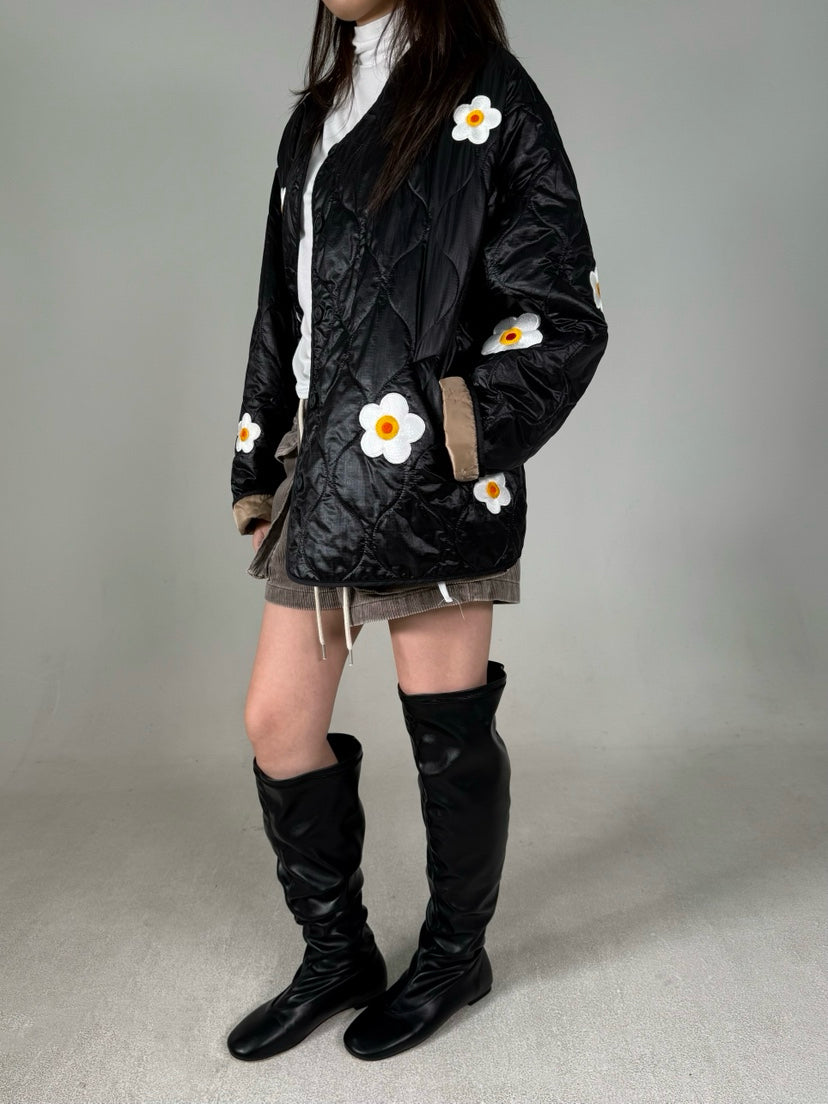 Ladies Daisy Embroidered Quilted Jacket