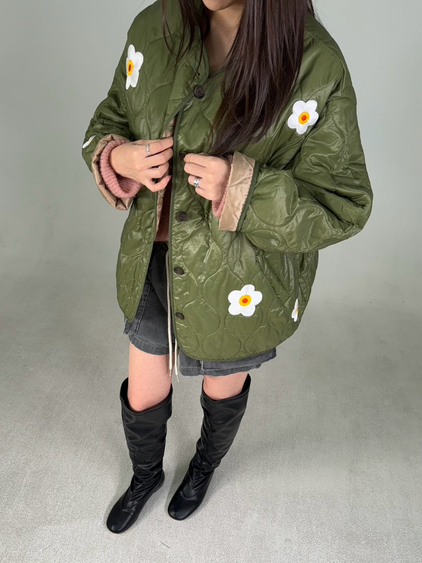 Ladies Daisy Embroidered Quilted Jacket