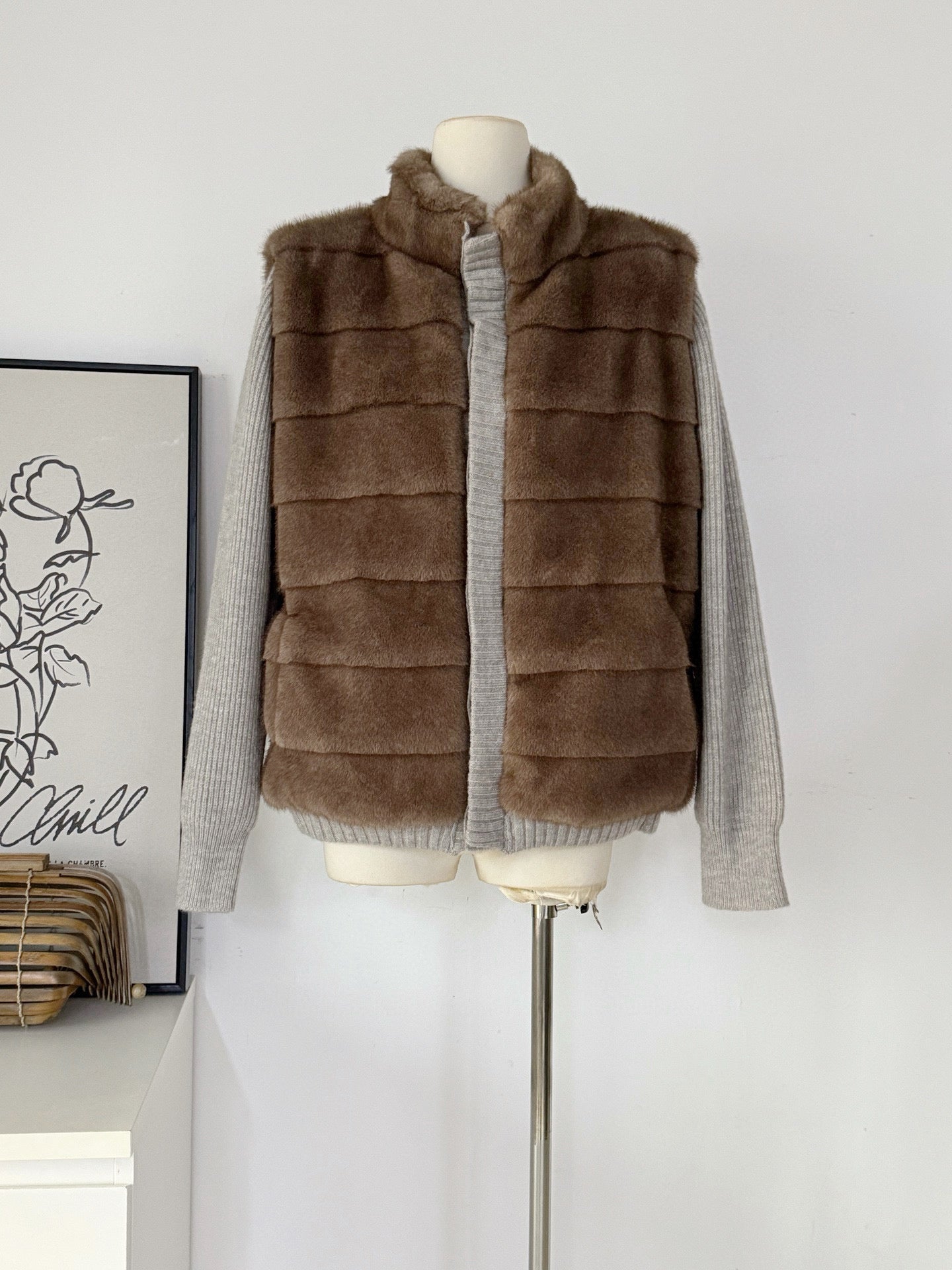 Ladies Faux Fur Paneled Knit Jacket