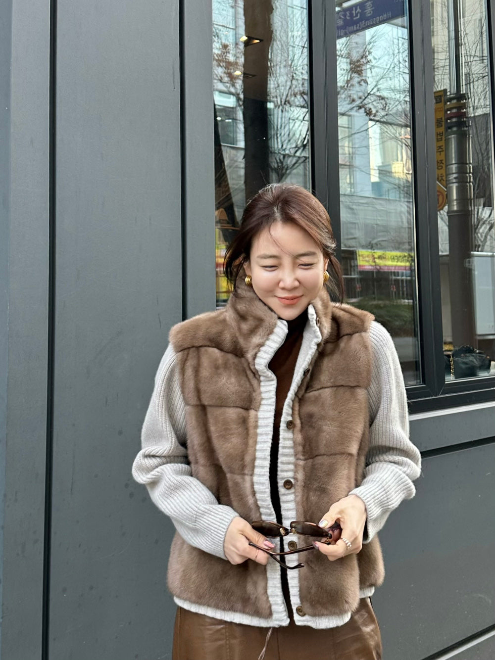 Ladies Faux Fur Paneled Knit Jacket