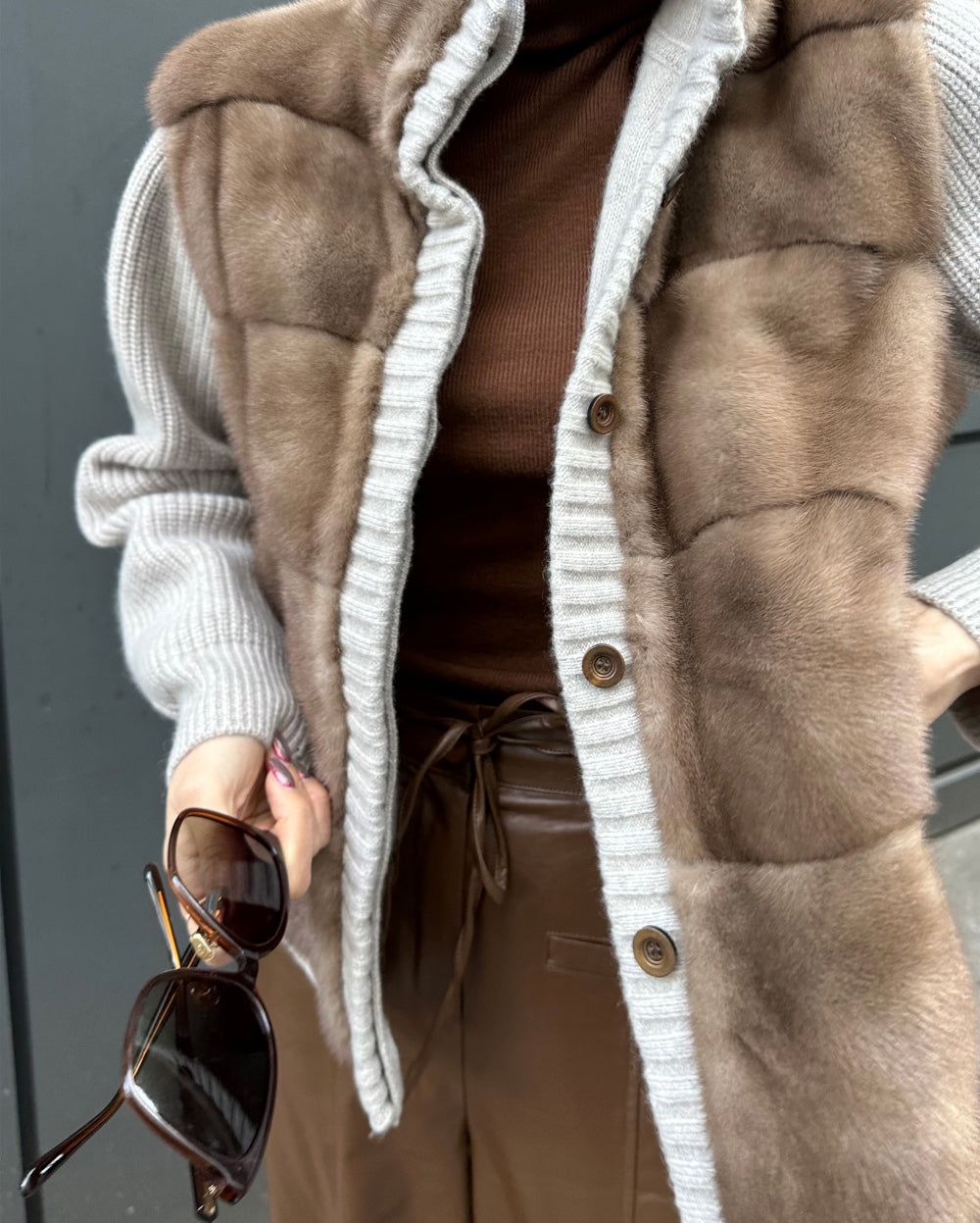 Ladies Faux Fur Paneled Knit Jacket