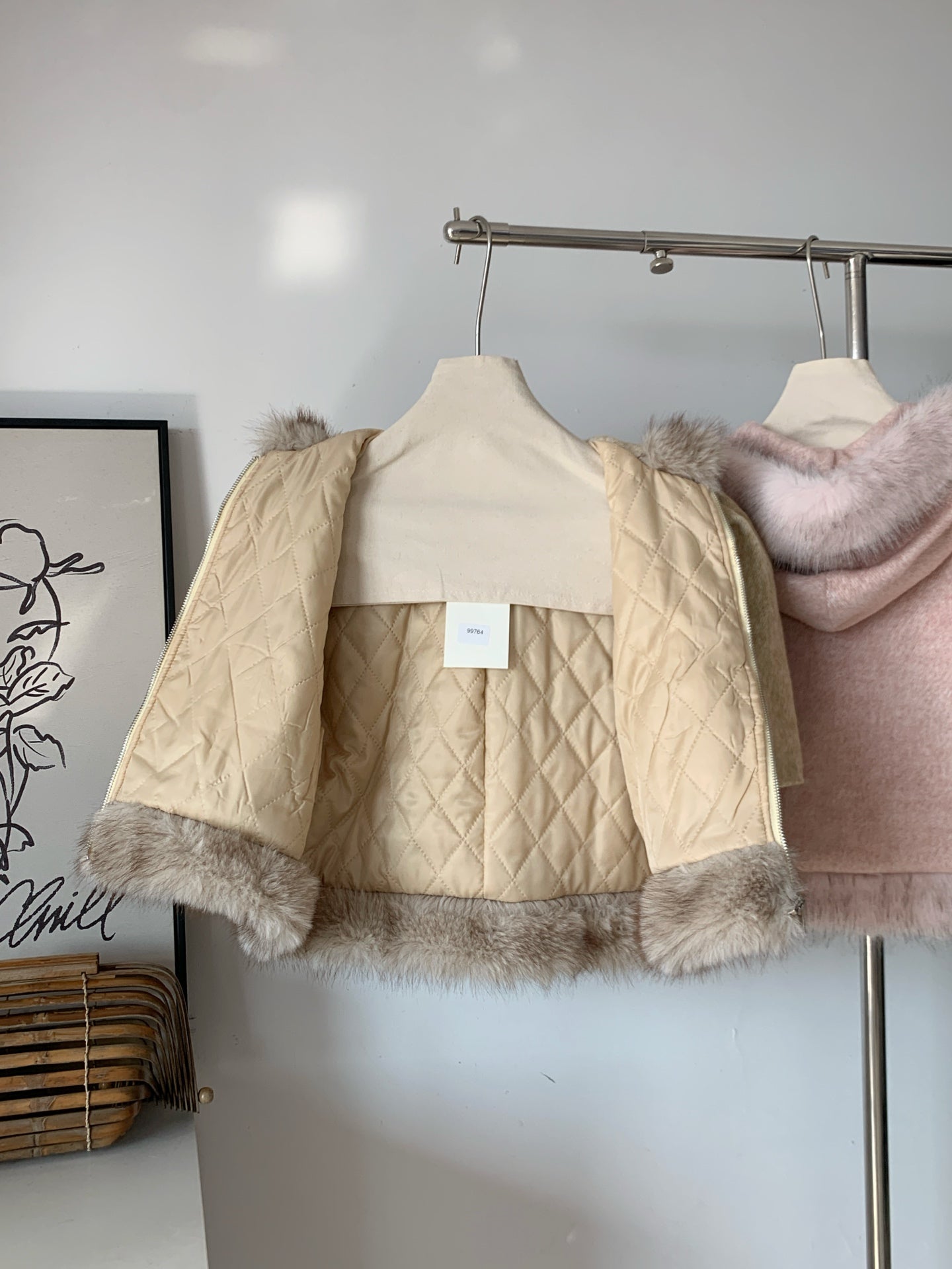 Ladies Faux Fur Trim Hooded Cropped Coat (Three Colors Available)