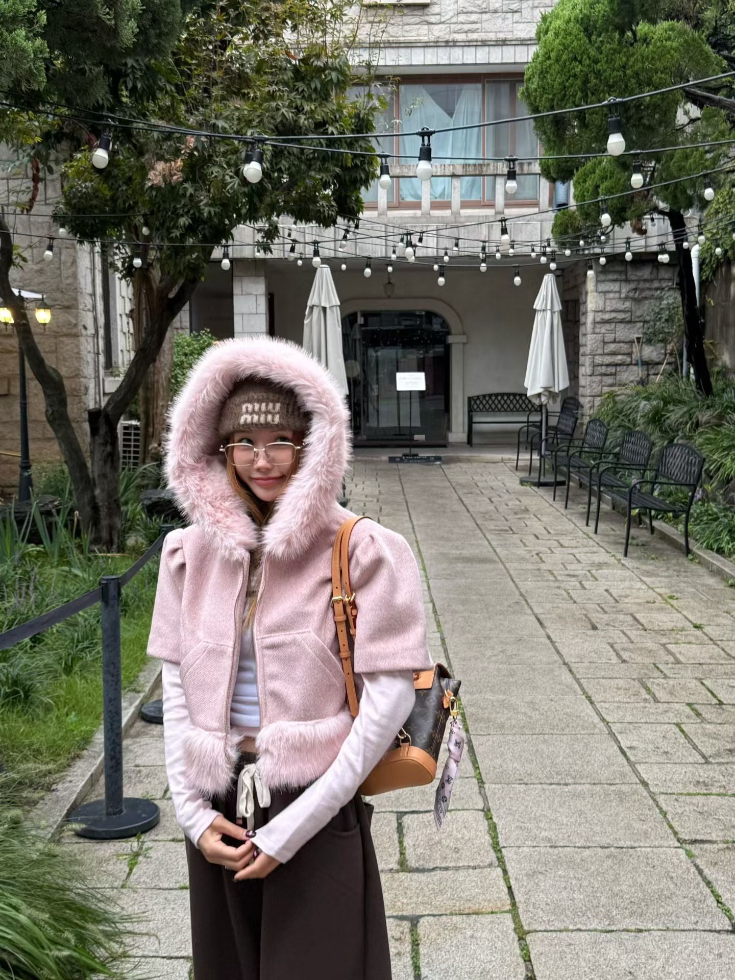 Ladies Faux Fur Trim Hooded Cropped Coat (Three Colors Available)