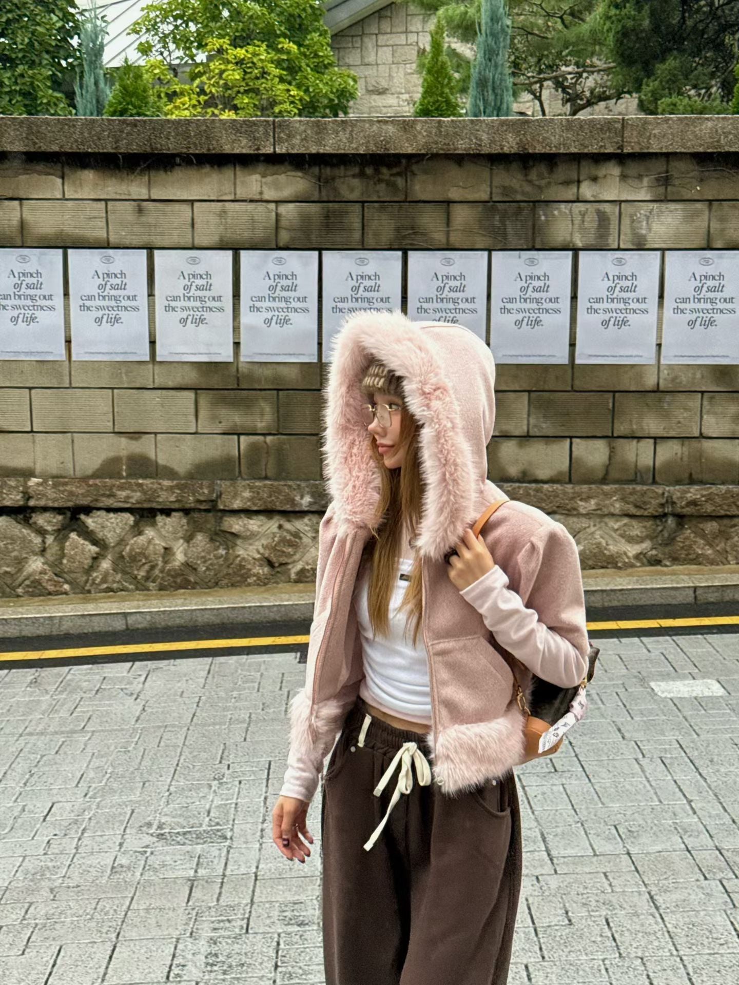 Ladies Faux Fur Trim Hooded Cropped Coat (Three Colors Available)