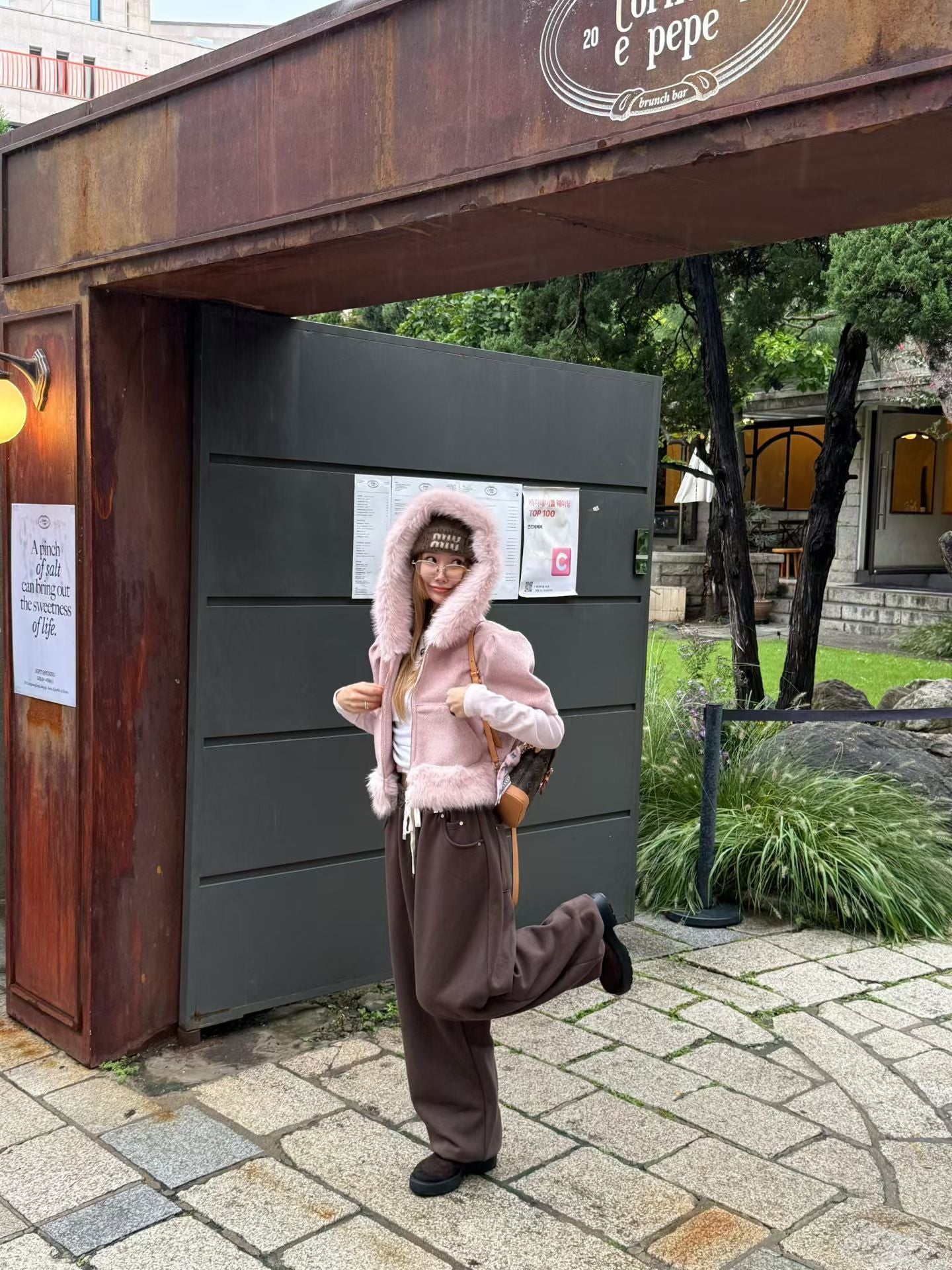 Ladies Faux Fur Trim Hooded Cropped Coat (Three Colors Available)