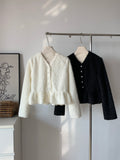 Ladies Fluffy Ruffled Hem V-neck Cardigan
