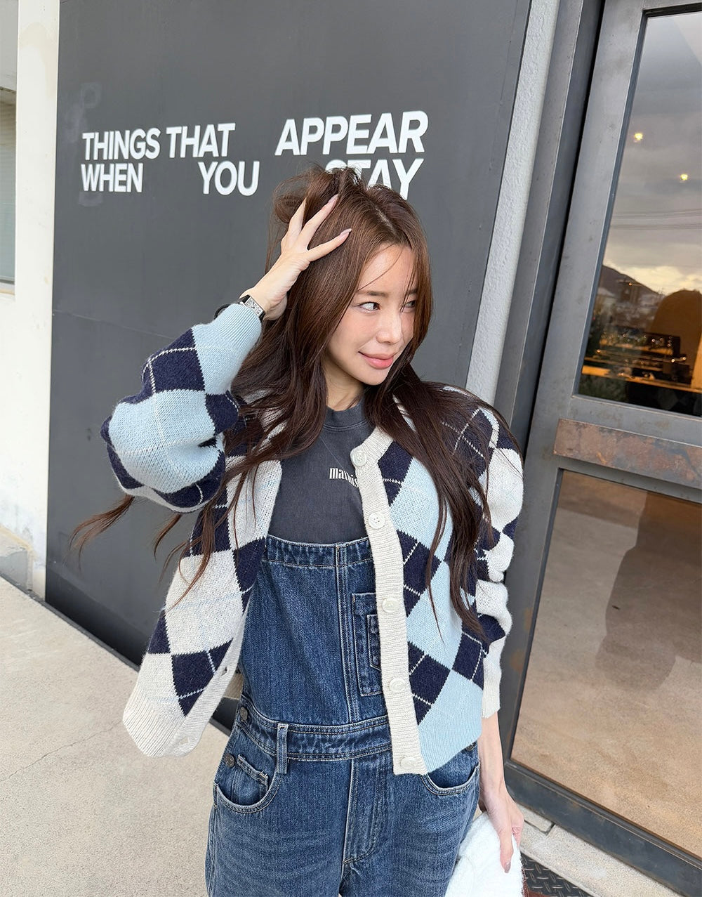 Ladies Argyle Pattern Knit Cardigan