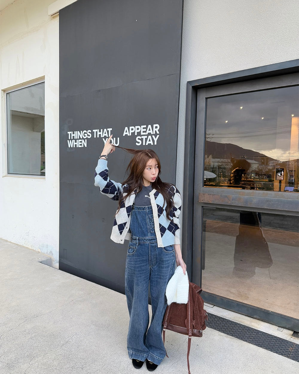 Ladies Argyle Pattern Knit Cardigan