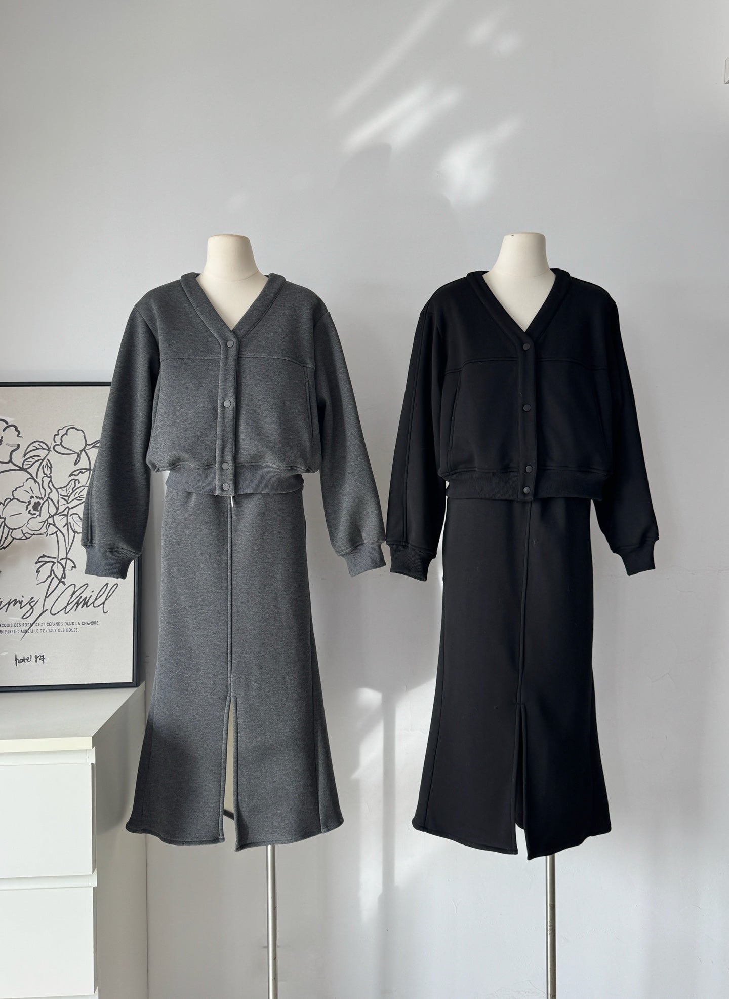 Ladies Fleece Lined Fleece Sweatshirt + Maxi Skirt Set