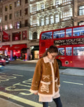 Women's Brown Suede Shearling Coat with Embroidery Details