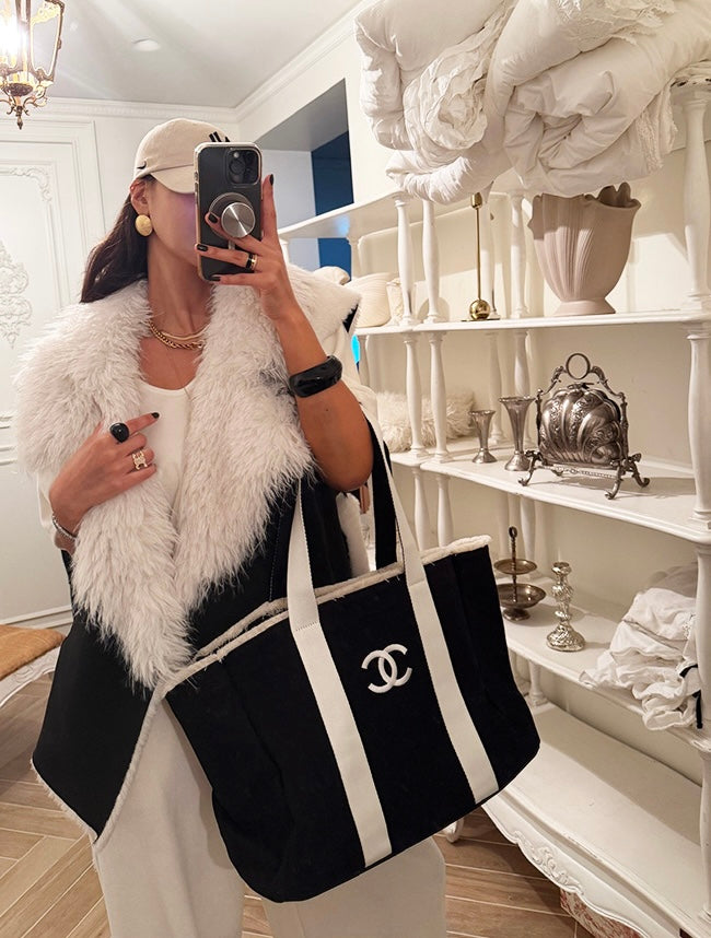 Ladies Faux Fur Collar Color-Blocking Belted Short Sleeveless Vest