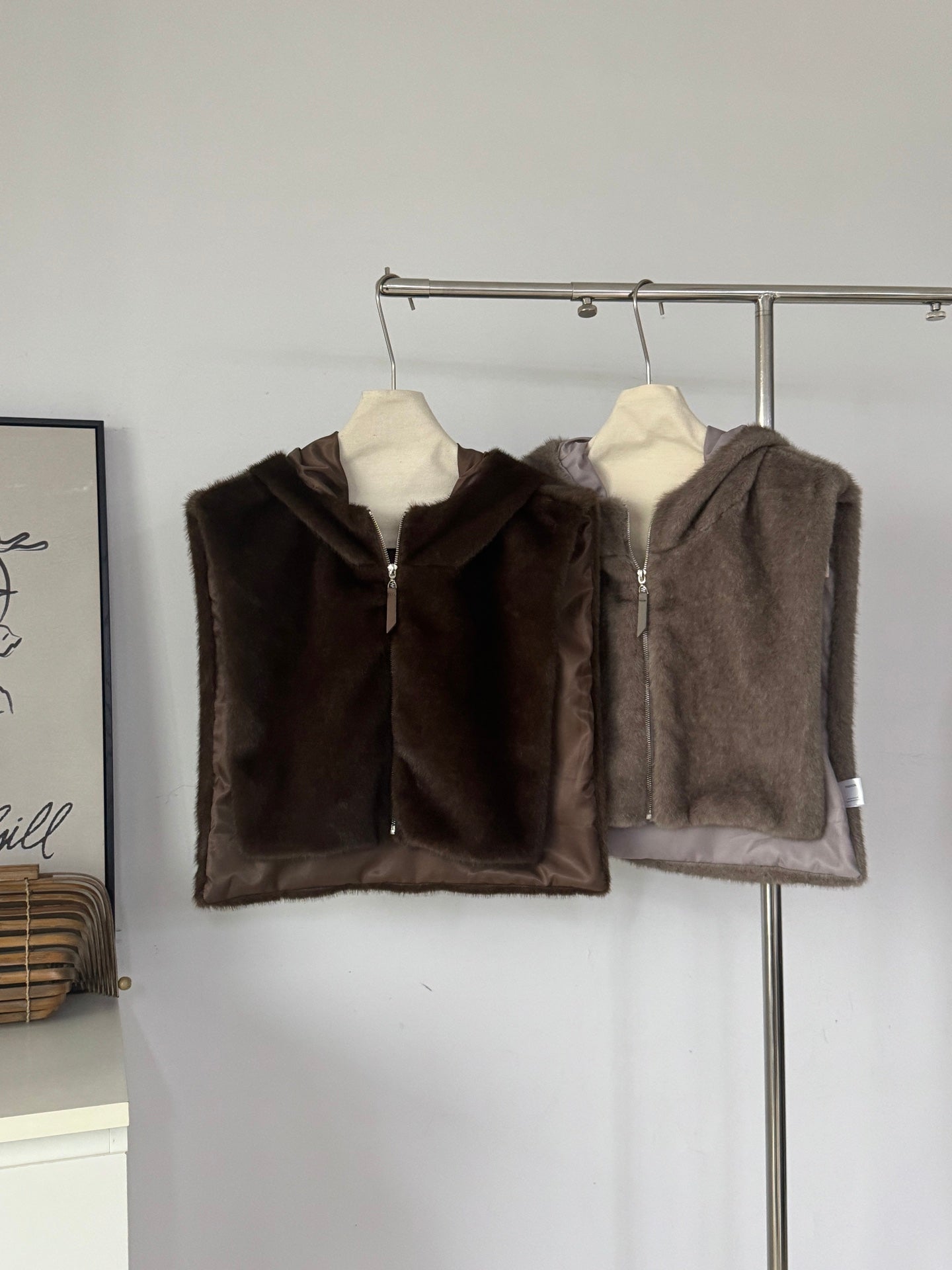 Ladies Faux Fur Hooded Sleeveless Vest