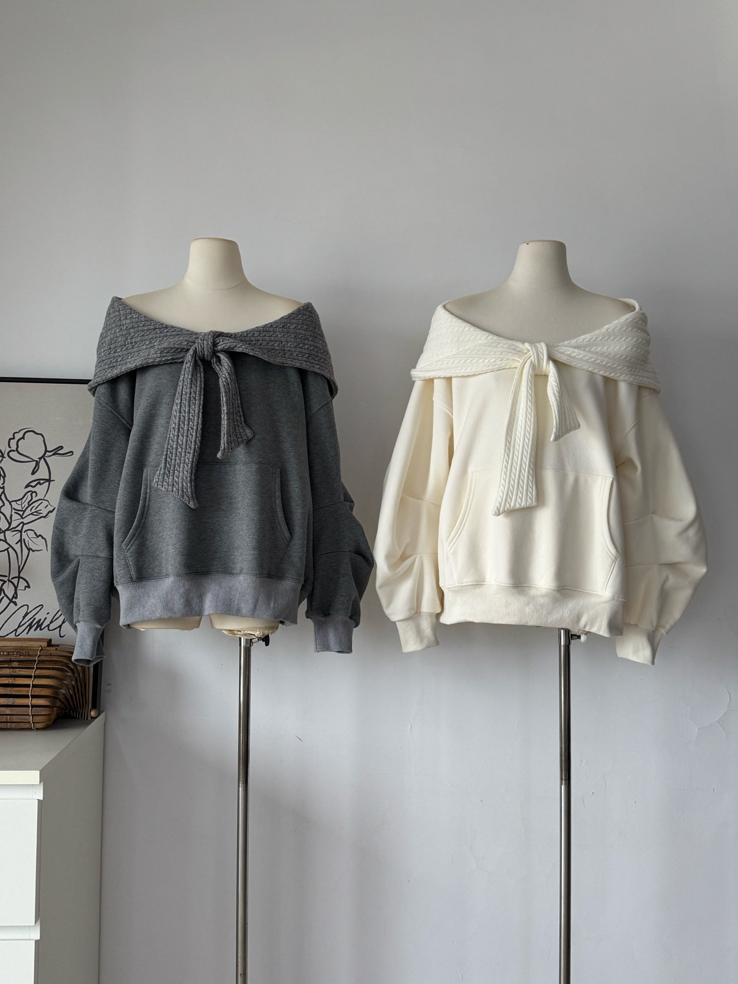 Ladies Off-Shoulder Hooded Sweatshirt with Scarf Hood