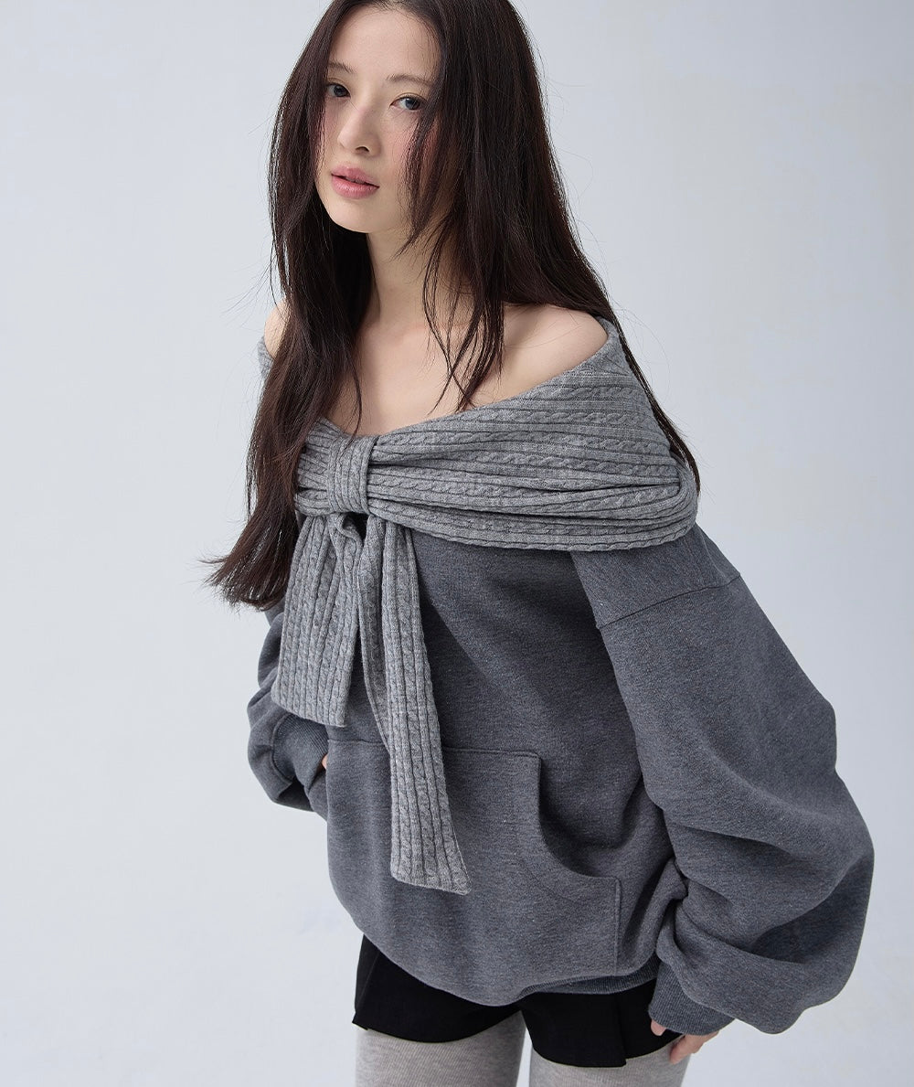Ladies Off-Shoulder Hooded Sweatshirt with Scarf Hood