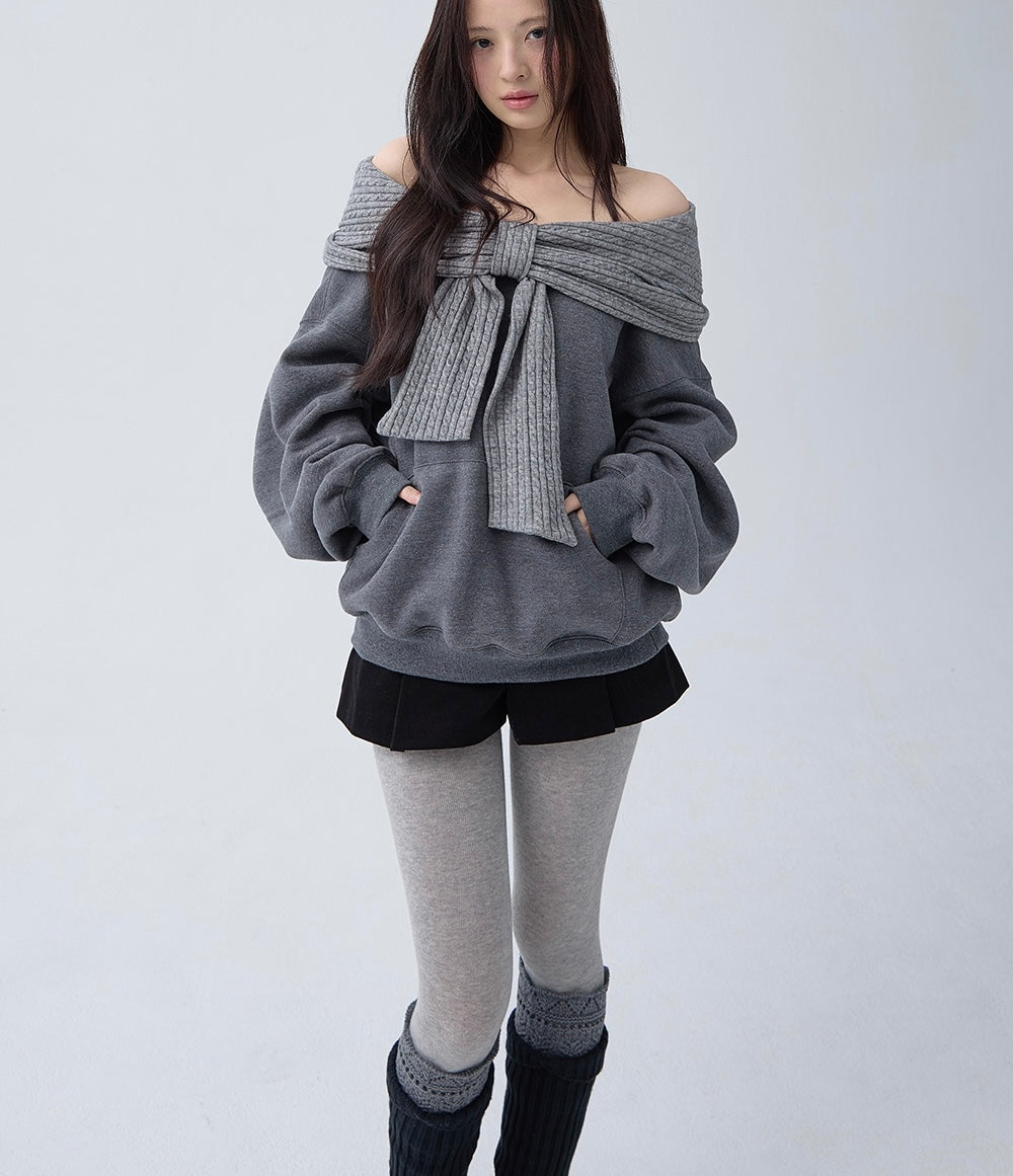 Ladies Off-Shoulder Hooded Sweatshirt with Scarf Hood