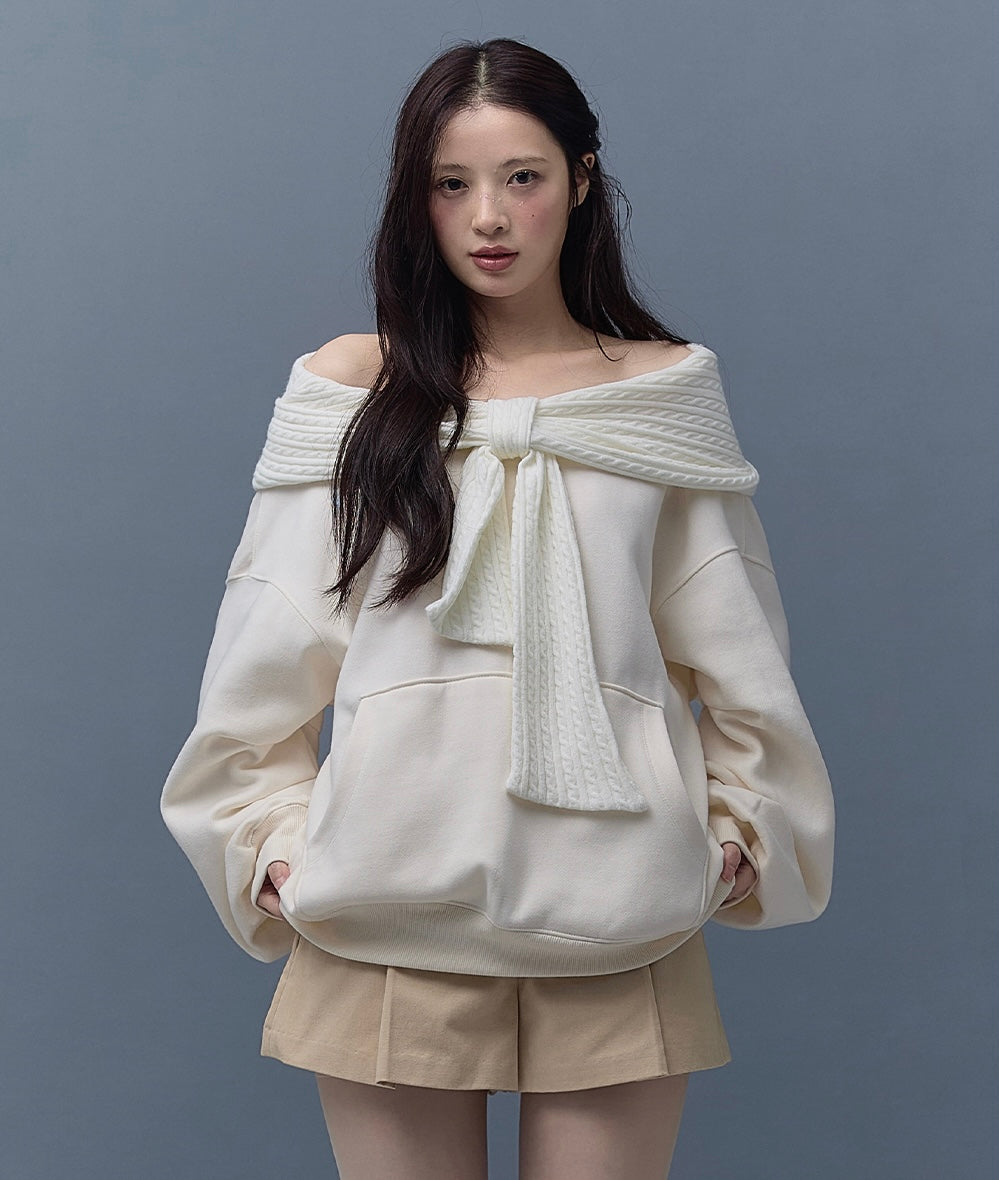 Ladies Off-Shoulder Hooded Sweatshirt with Scarf Hood