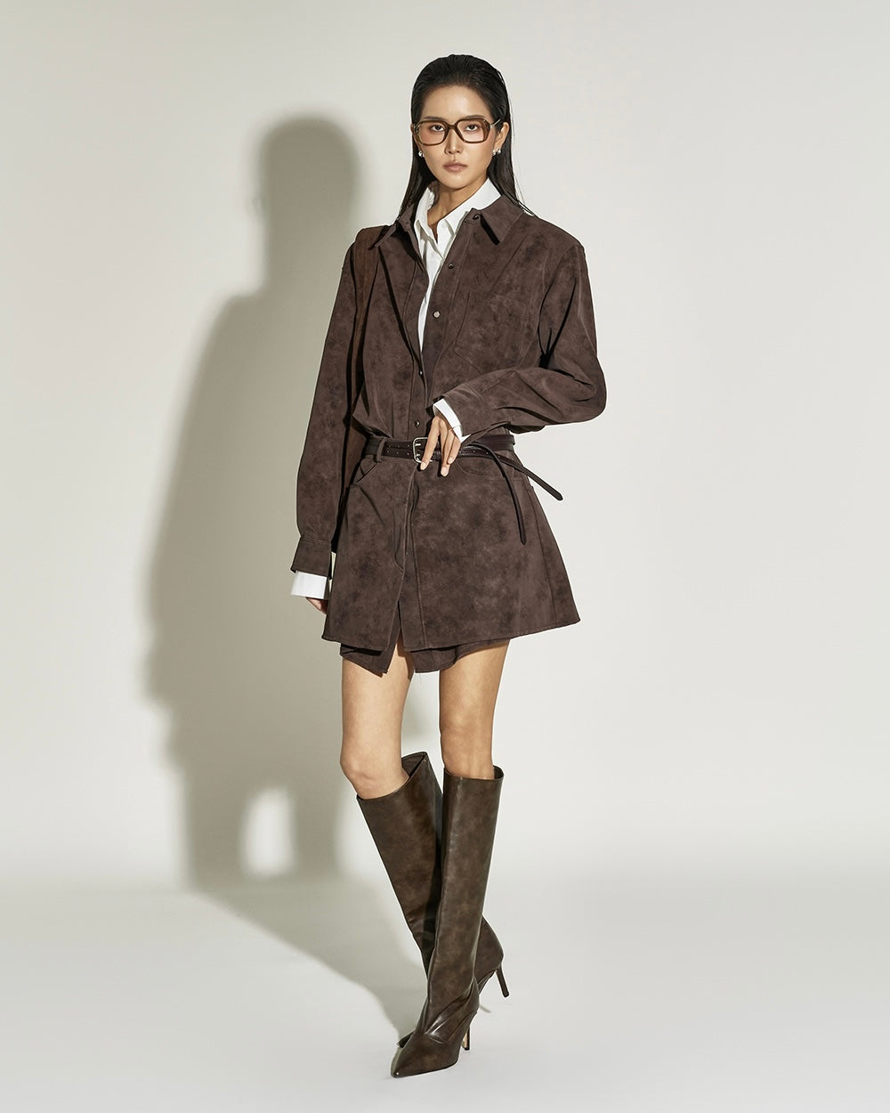 Ladies Brown Suede Minimalist Shirt Dress