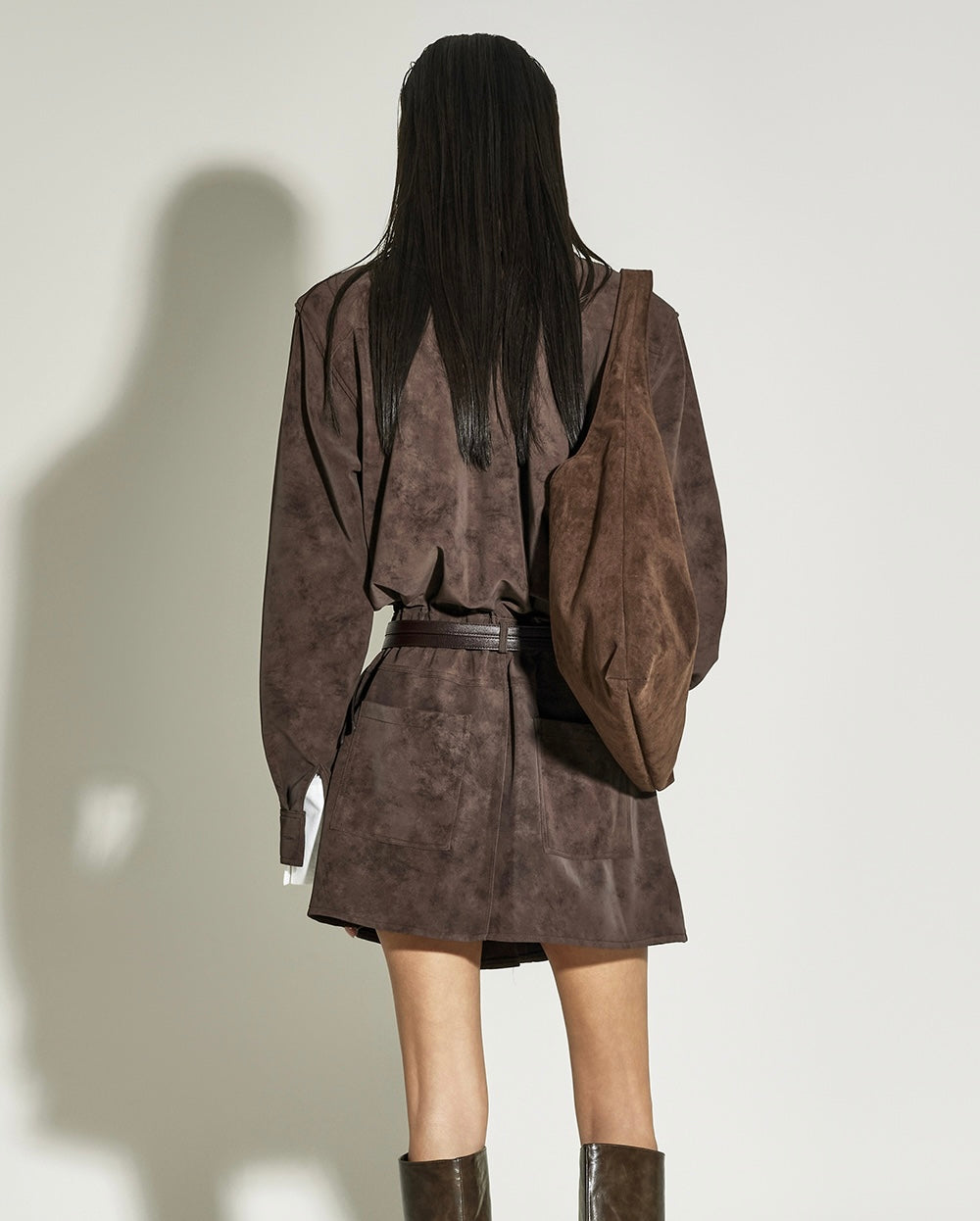 Ladies Brown Suede Minimalist Shirt Dress