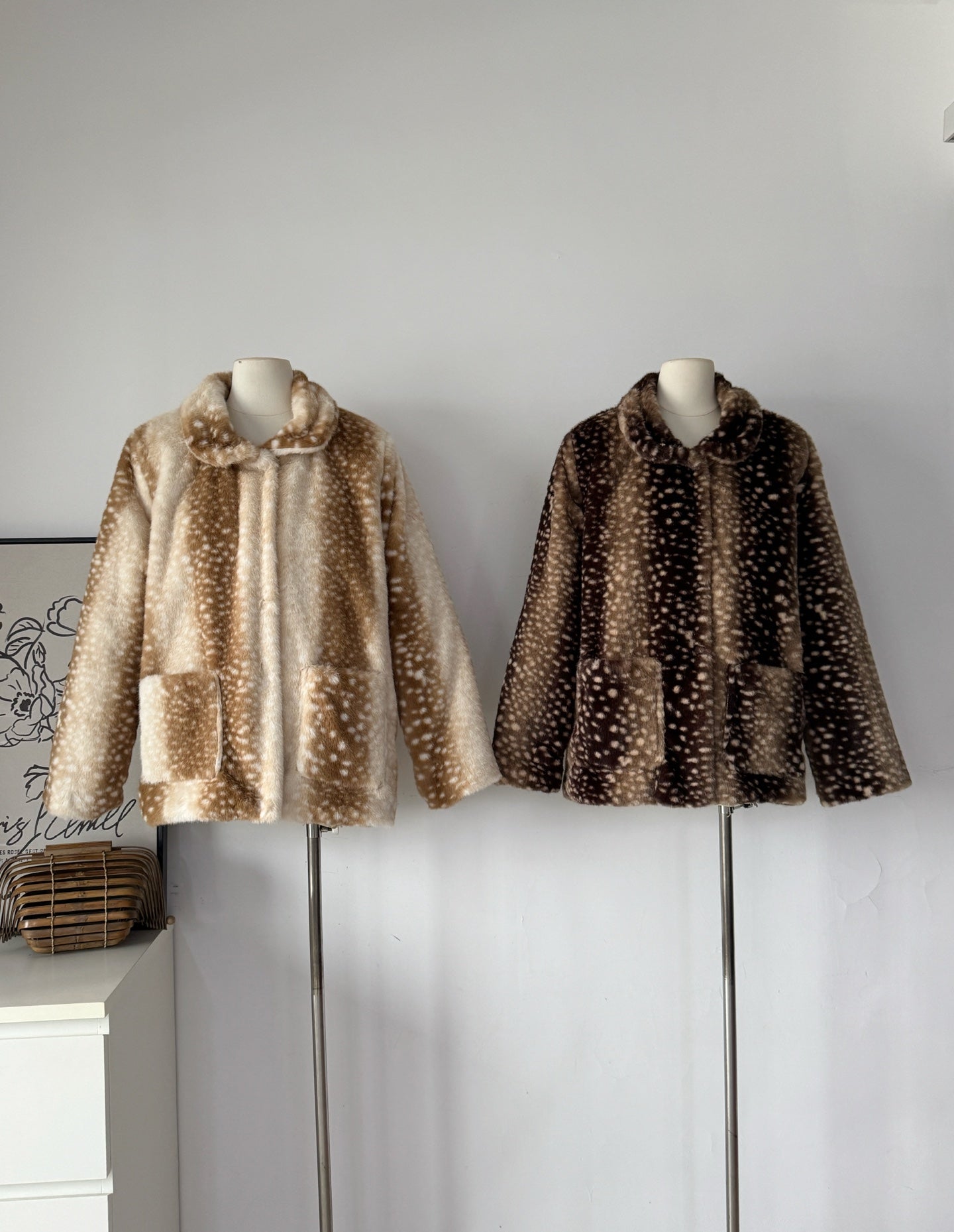 Ladies Spotted Faux Fur Collared Coat