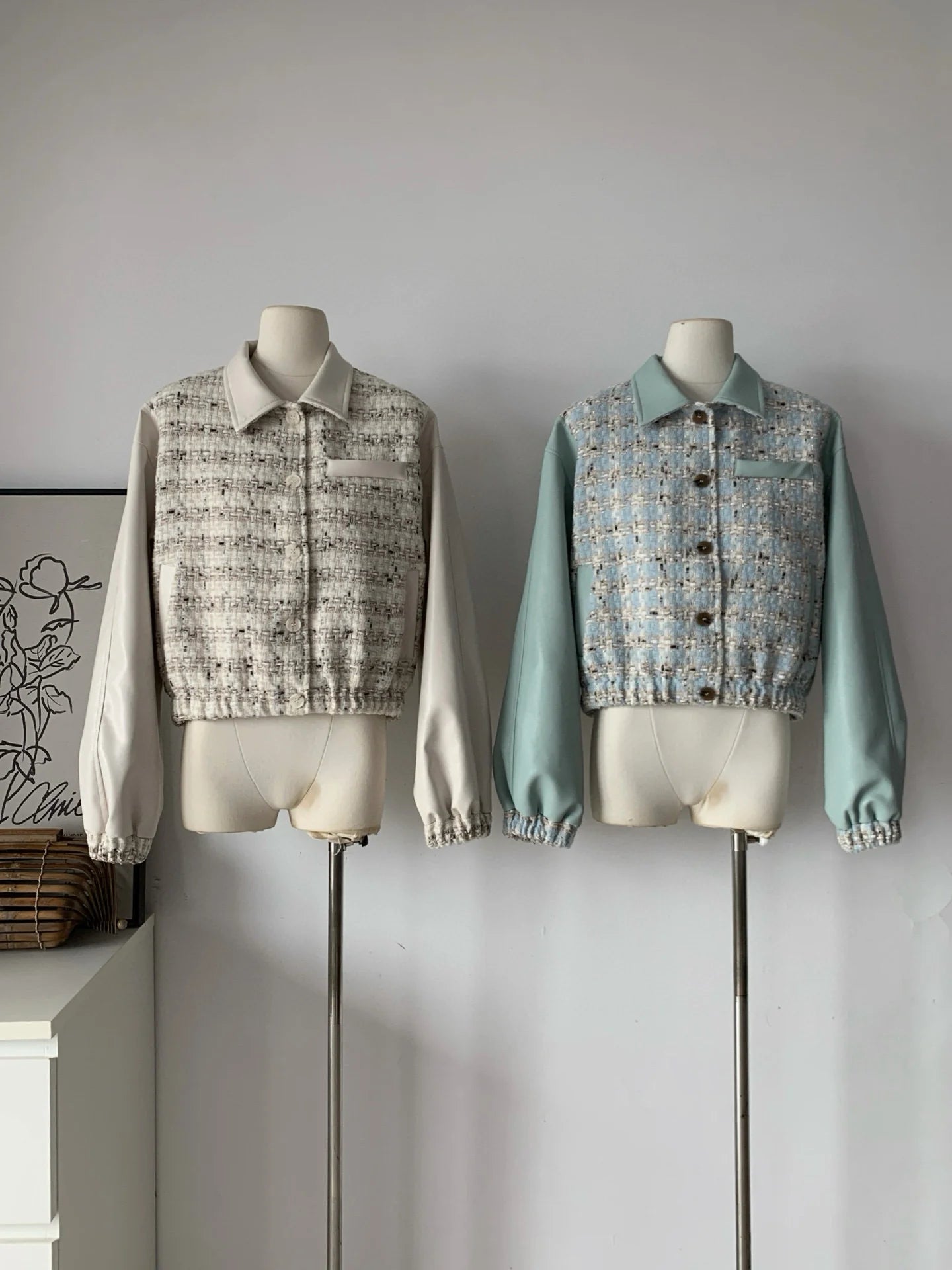 Ladies Tweed & Fabric Contrast Cropped Jacket