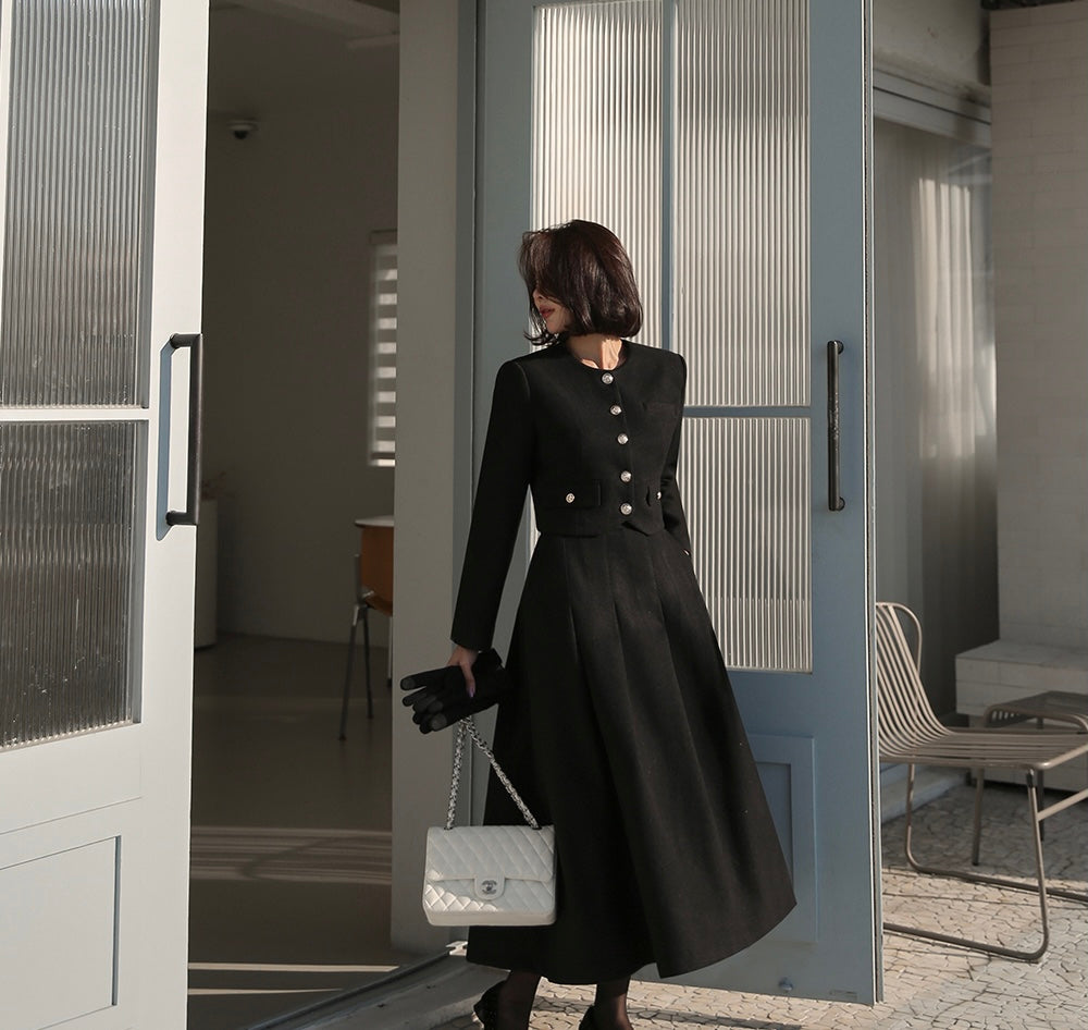 Ladies Wool Blend Cropped Jacket & Maxi Skirt Set