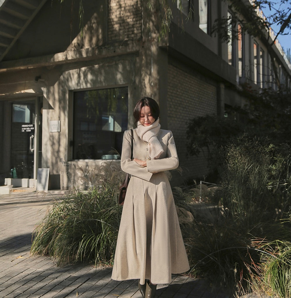 Ladies Wool Blend Cropped Jacket & Maxi Skirt Set