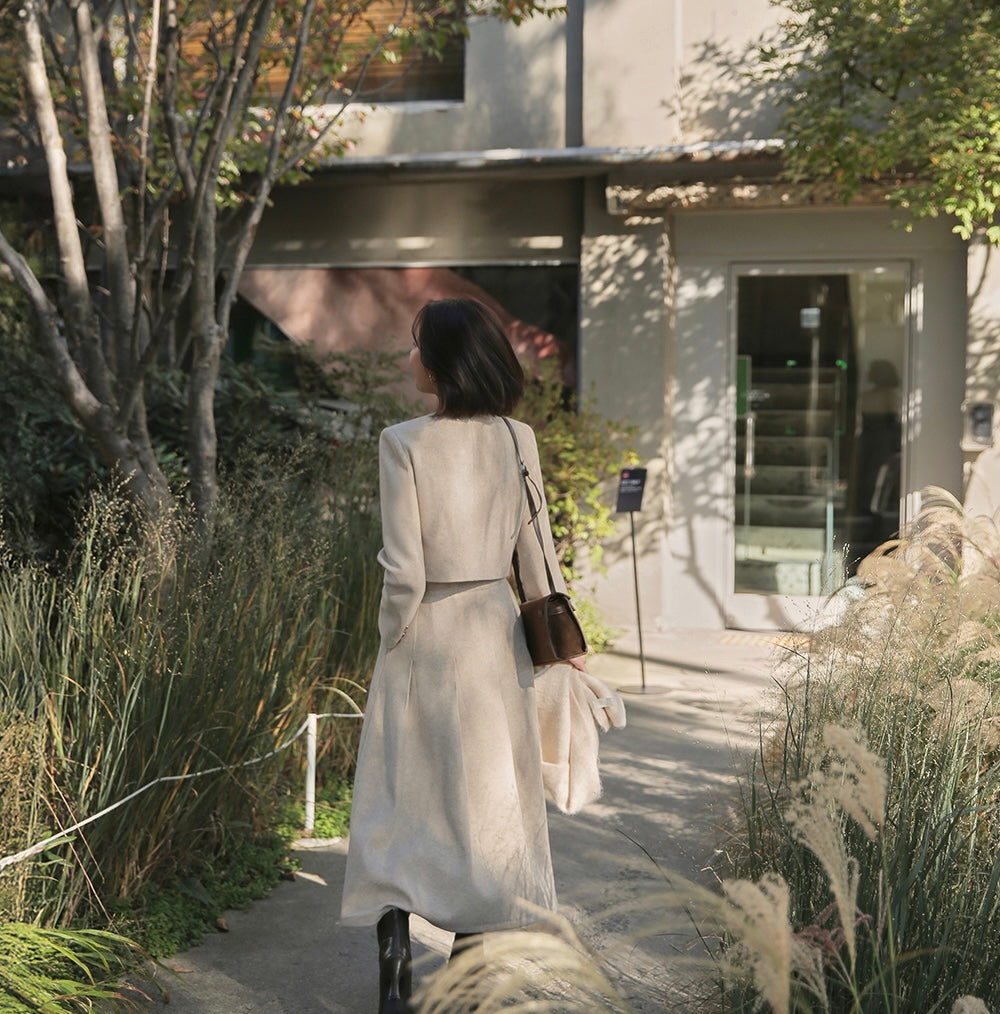 Ladies Wool Blend Cropped Jacket & Maxi Skirt Set