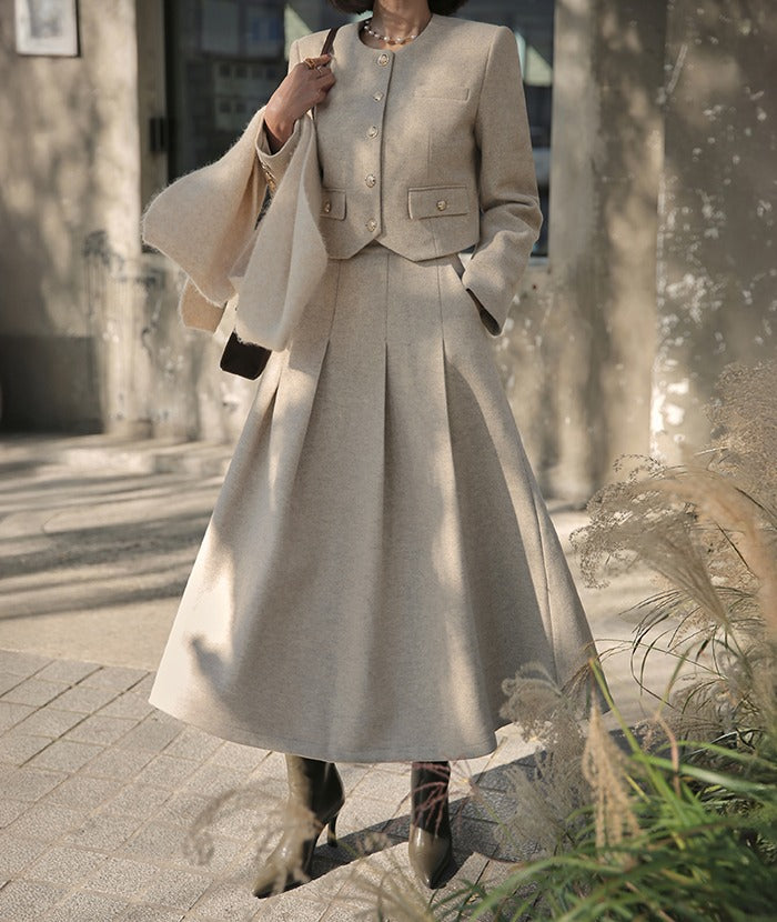 Ladies Wool Blend Cropped Jacket & Maxi Skirt Set