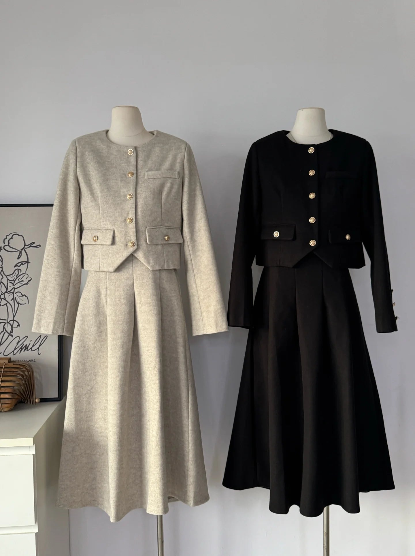 Ladies Wool Blend Cropped Jacket & Maxi Skirt Set