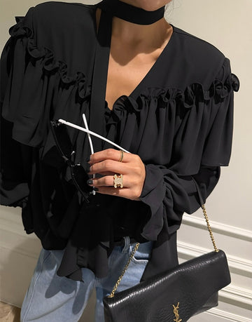 Ladies Ruffled Halter Neck Satin Blouse