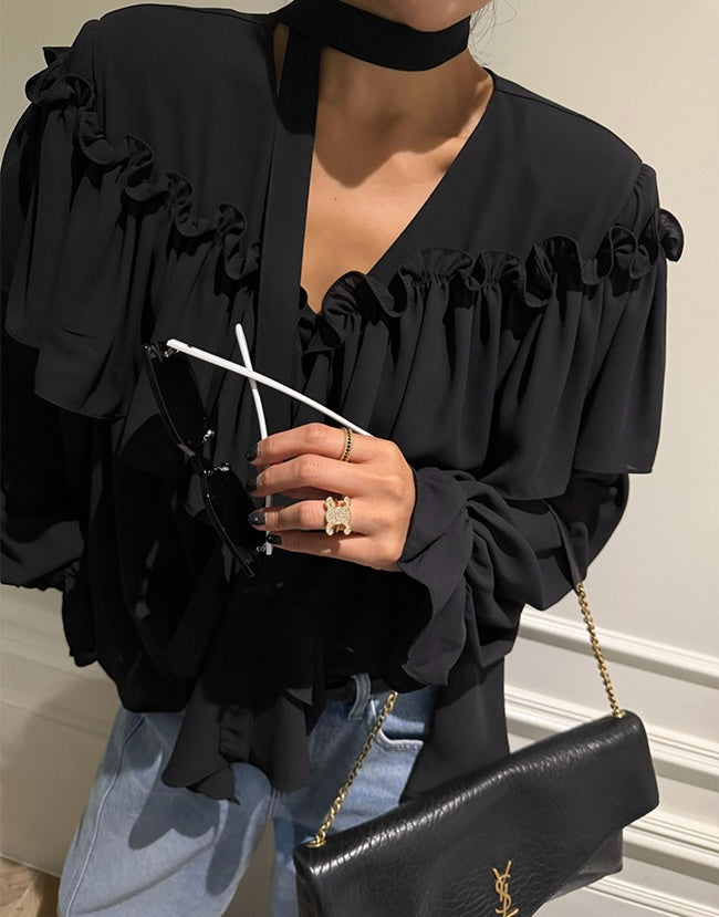 Ladies Ruffled Halter Neck Satin Blouse