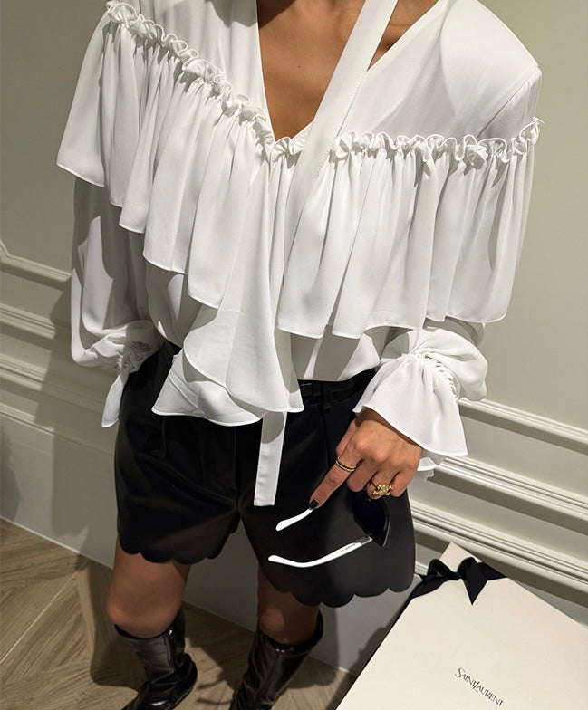 Ladies Ruffled Halter Neck Satin Blouse