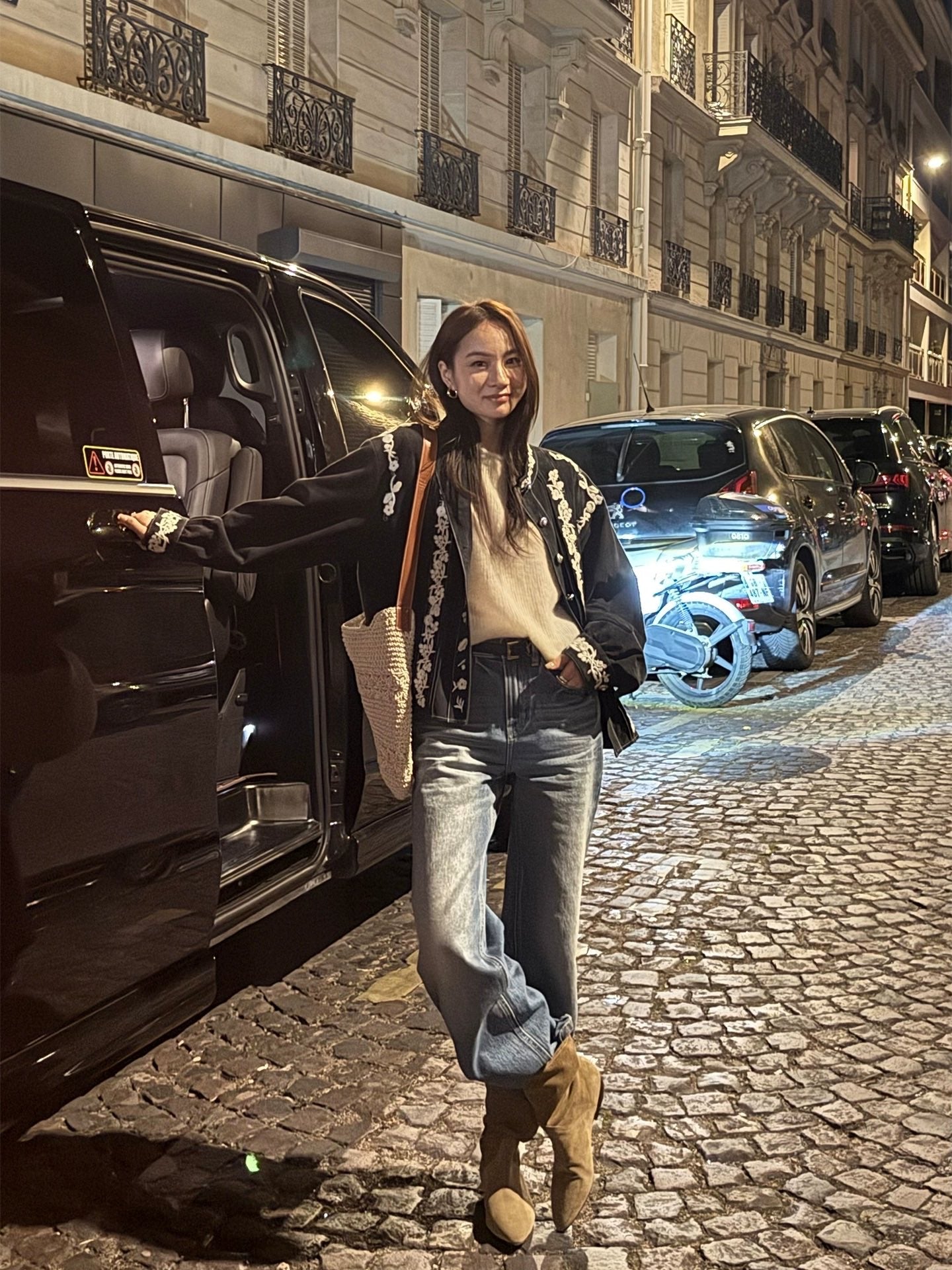 Ladies Navy Suede Embroidered Stand-Collar Shirt Jacket