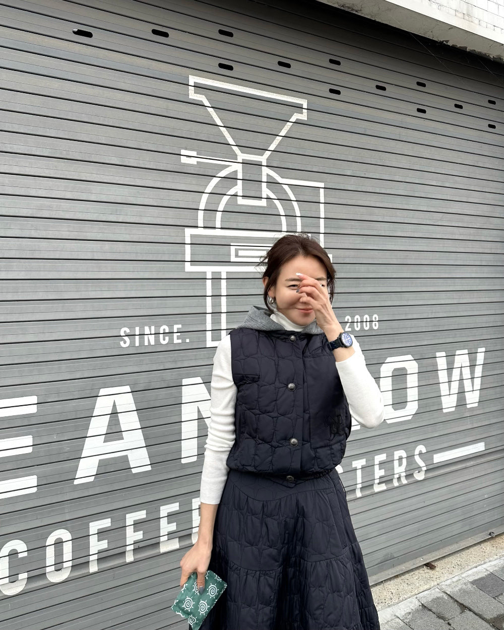 Ladies Navy Quilted Hooded Vest & Tiered Maxi Skirt Set