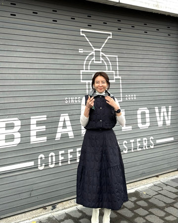 Ladies Navy Quilted Hooded Vest & Tiered Maxi Skirt Set