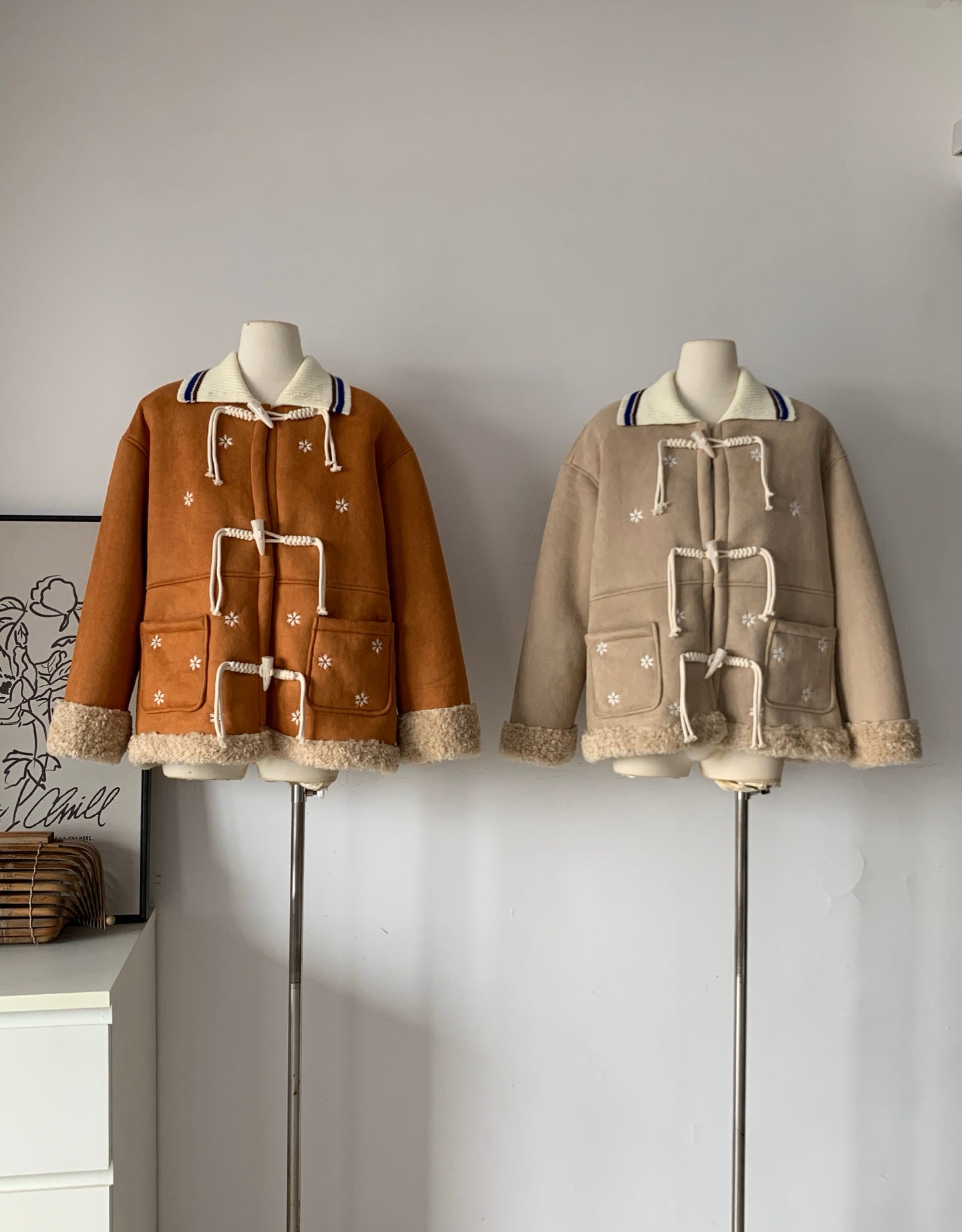 Ladies Faux Suede Sherpa Lined Toggle Coat