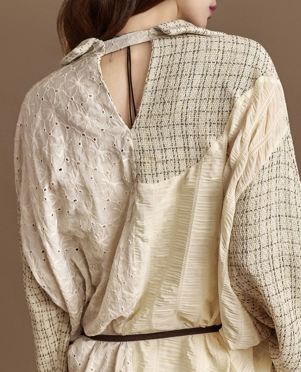 Ladies Contrast Panel Textured Oversized Shirt