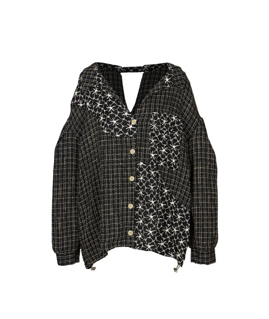 Ladies Contrast Panel Textured Oversized Shirt