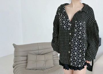 Ladies Contrast Panel Textured Oversized Shirt