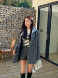 Ladies Hooded Double-Breasted Wool Blend Blazer & Shorts Set
