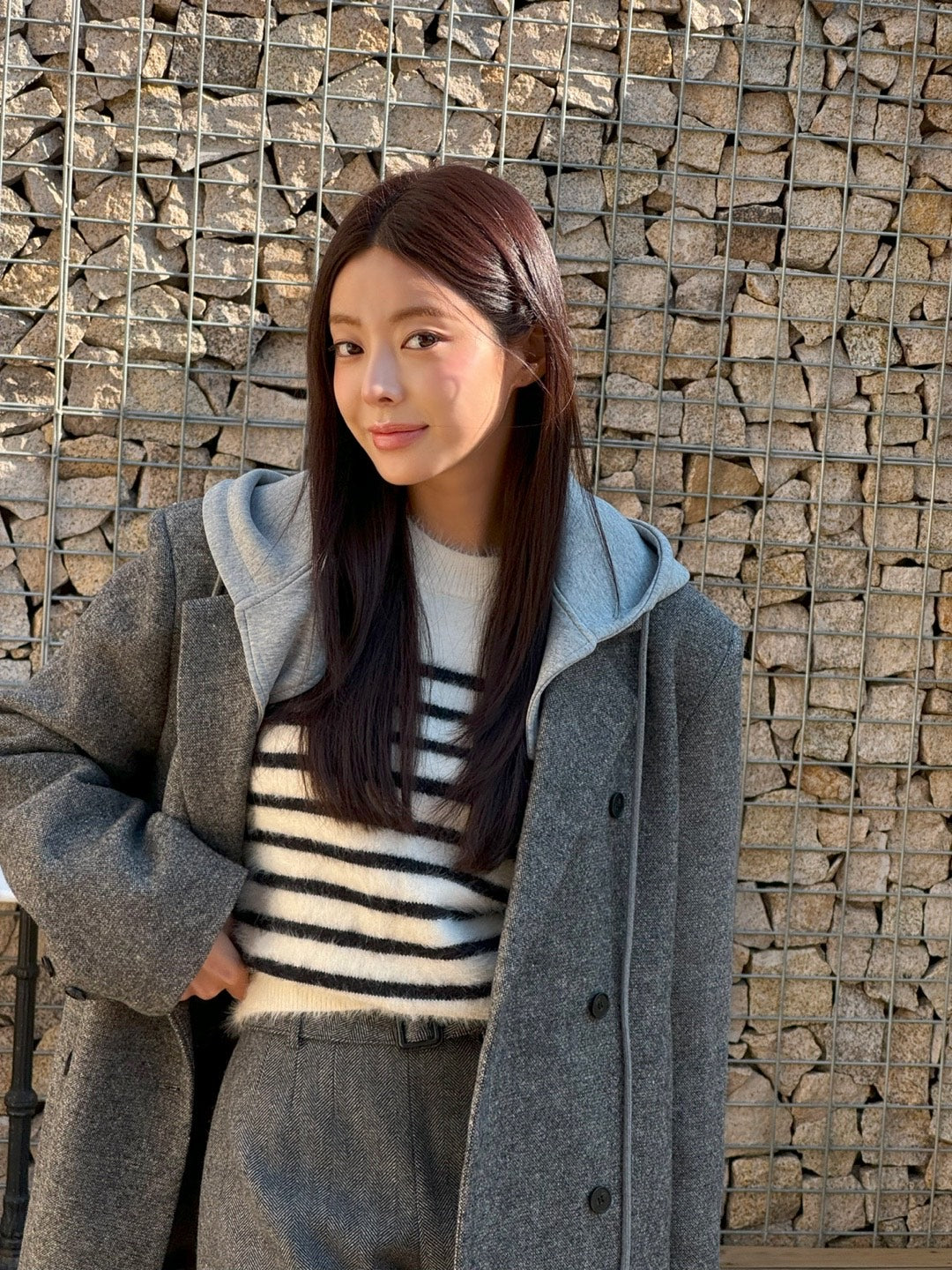 Ladies Hooded Double-Breasted Wool Blend Blazer & Shorts Set