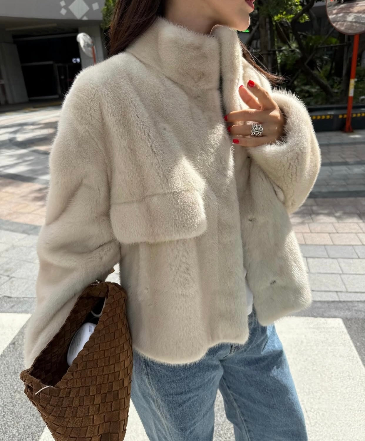 Ladies Faux Fur Stand-Collar Oversized Jacket